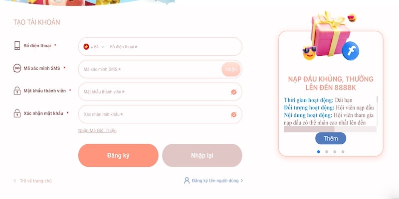 Cách đăng ký 777loc bằng số di động